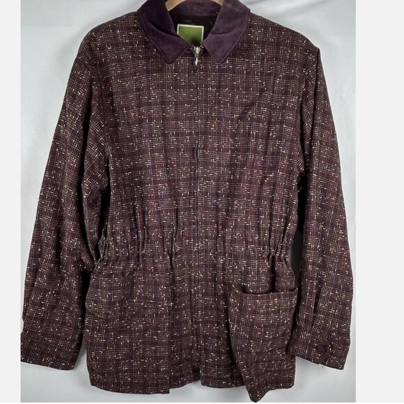 Vtg Esprit Jacket Pants Suit Set Womens L 11/12 Rayon Wool Textured Plaid Y2K - Picture 2 of 10